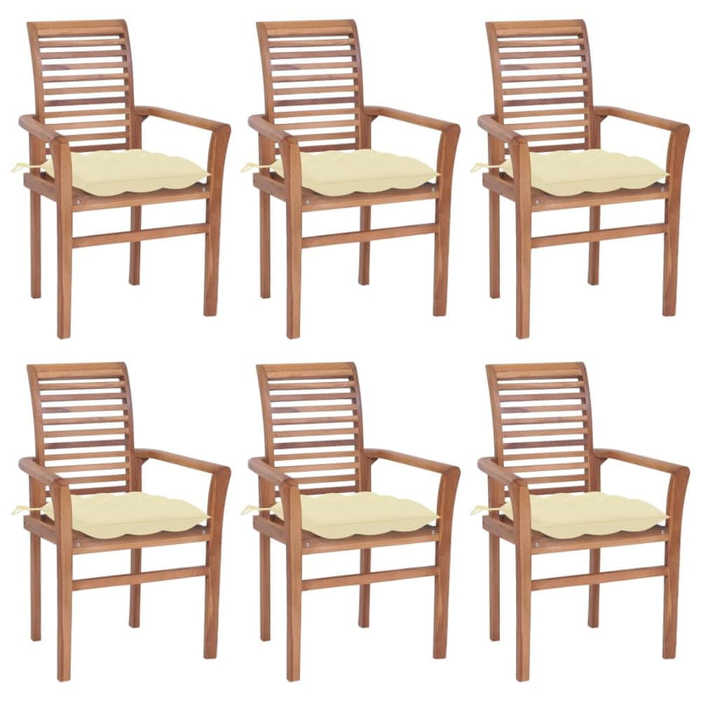 Petromila vidaXL Jedálenské stoličky 6 ks krémovo-biele podložky tíkový masív