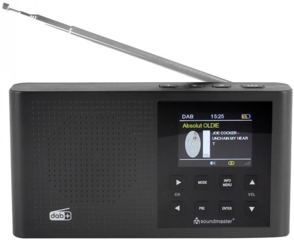 moderný rádioprijímač soundmaster DAB165SW dobrý zvuk fm dab plus tuner napájanie z batérie podsvietený displej slúchadlový výstup funkcia sleep stmievač displeja