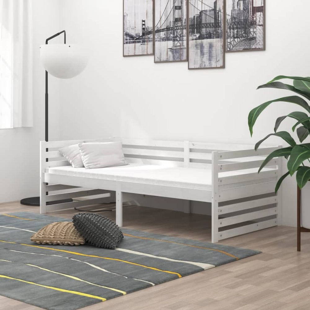 Vidaxl Denná posteľ s matracom 90x200 cm biela borovicové drevo