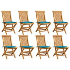 Vidaxl Záhradné stoličky s modrými podložkami 8 ks tíkový masív