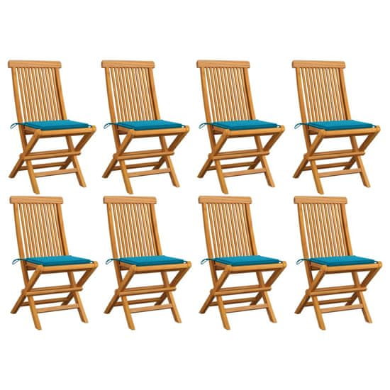 Vidaxl Záhradné stoličky s modrými podložkami 8 ks tíkový masív