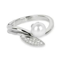 Silver Cat Elegantný strieborný prsteň so zirkónmi a perličkou SC215 (Obvod 60 mm)