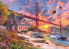 Trefl Wood Craft Origin puzzle Západ slnka nad Golden Gate 1000 dielikov