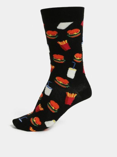 Happy Socks Čierne vzorované unisex ponožky Happy Socks Hamburger