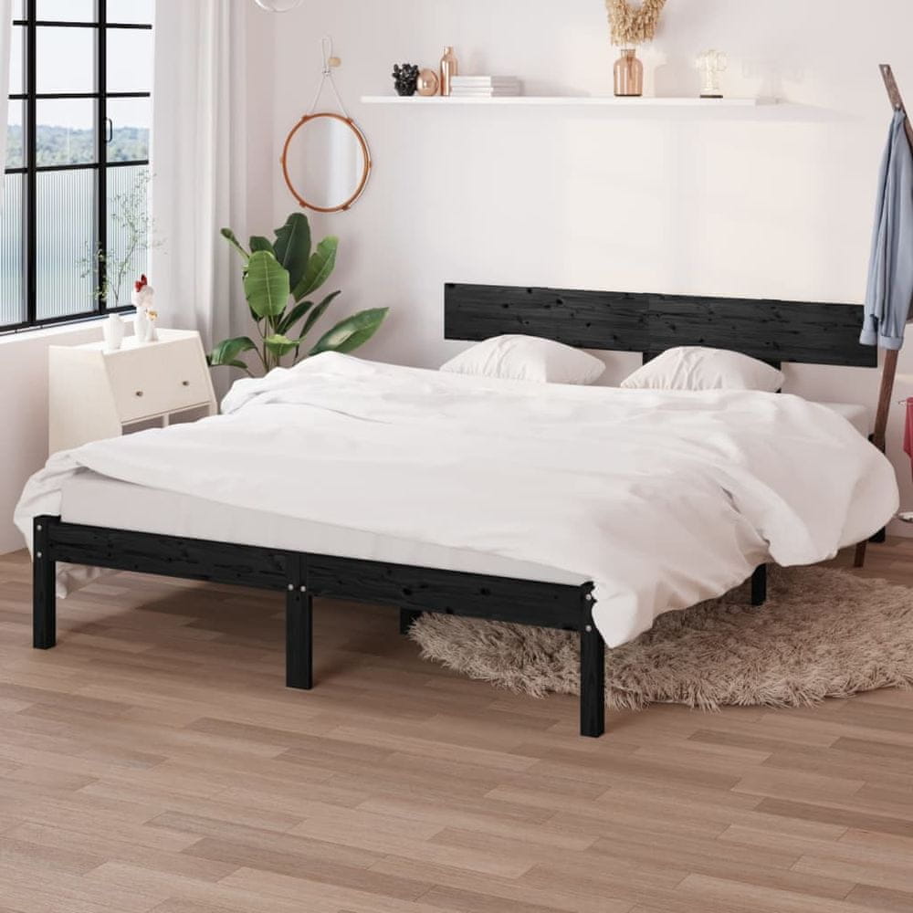 Vidaxl Rám postele, čierny, masívne borovicové drevo, 120 x 200 cm