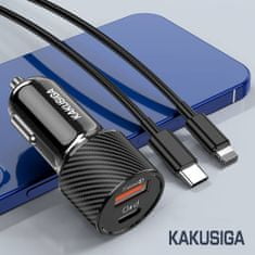 Kaku KSC-678 autonabíjačka USB / USB-C QC PD 20W + kábel USB-C / Lightning, čierna