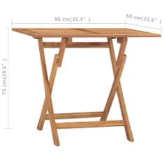 Vidaxl Skladací záhradný stôl, 90x60x75 cm, masívne teakové drevo