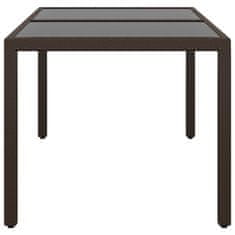 Vidaxl Záhradný stôl 150x90x75 cm tvrdené sklo a polyratan hnedý
