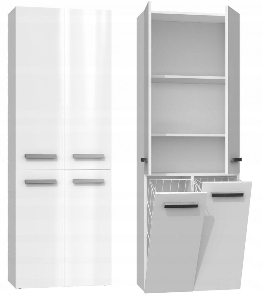 Artenat Kúpeľňová skrinka Nelzie II, 174 cm, biela lesk