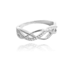 MINET Strieborný opletený prsteň s bielymi zirkónmi veľkosť 67