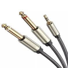 Ugreen AV126 audio kábel 3.5 mm jack - 2x 6.35 mm jack 1m, sivý