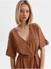 Top Secret Hnedé rebrované krátke košeľové šaty so zaväzovaním TOP SECRET XS