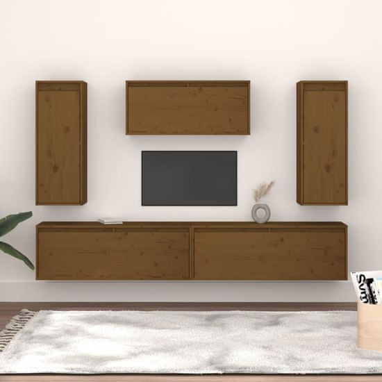 Vidaxl TV skrinky, 5 ks, medovo hnedá, masívne borovicové drevo