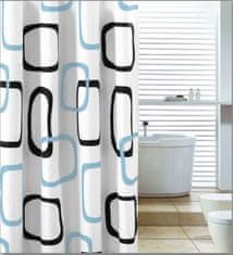 AQUALINE Sprchový záves 180x200cm, polyester, biela/čierna/modrá - Aqualine