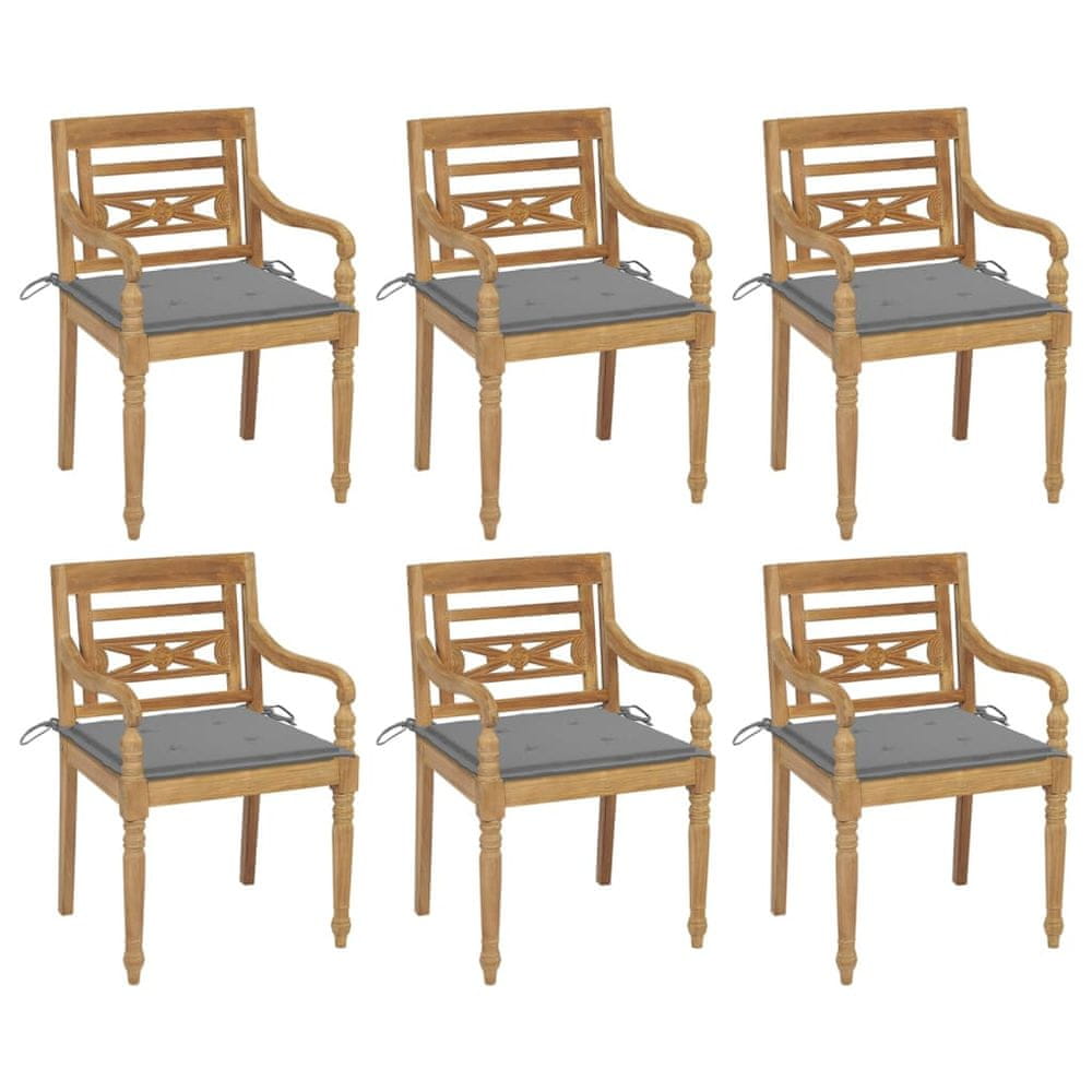 Petromila vidaXL Batavia stoličky s podložkami 6 ks tíkový masív