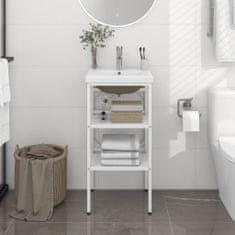 Vidaxl Kúpeľňový stojan so zabudovaným umývadlom, biely, železný