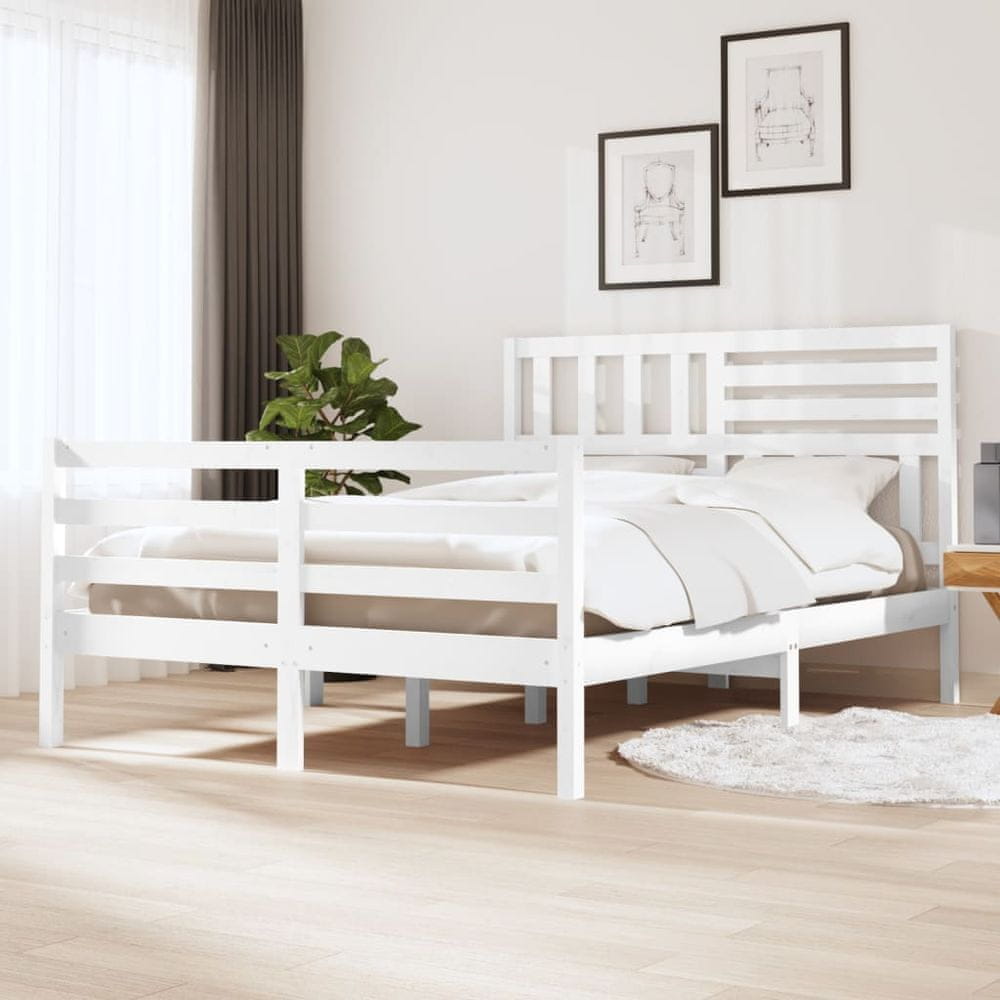 Vidaxl Rám postele, biely, masívne drevo, 140x200 cm