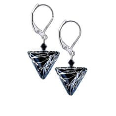 Lampglas Elegantné náušnice Black Marble Triangle s rýdzim striebrom v perlách Lampglas ETA2