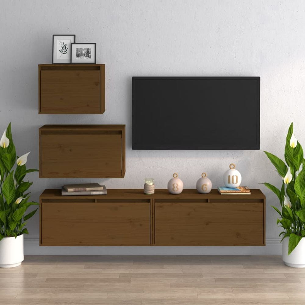 Vidaxl TV skrinky, 4 ks, medovo hnedá, masívne borovicové drevo