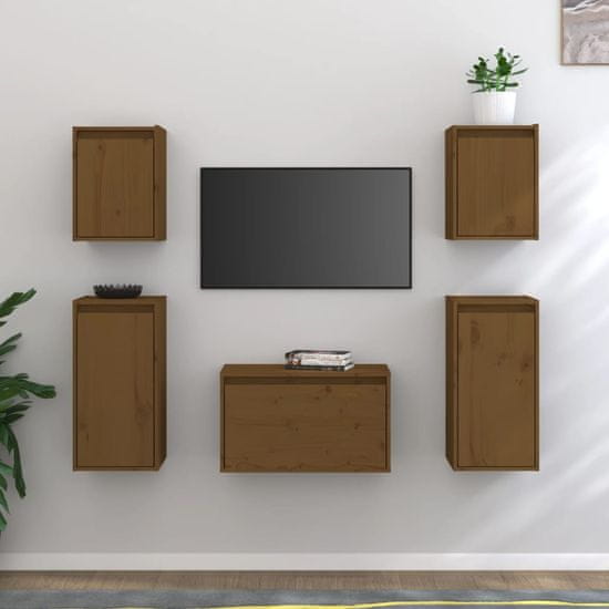 Vidaxl TV skrinky, 5 ks, medovo hnedá, masívne borovicové drevo
