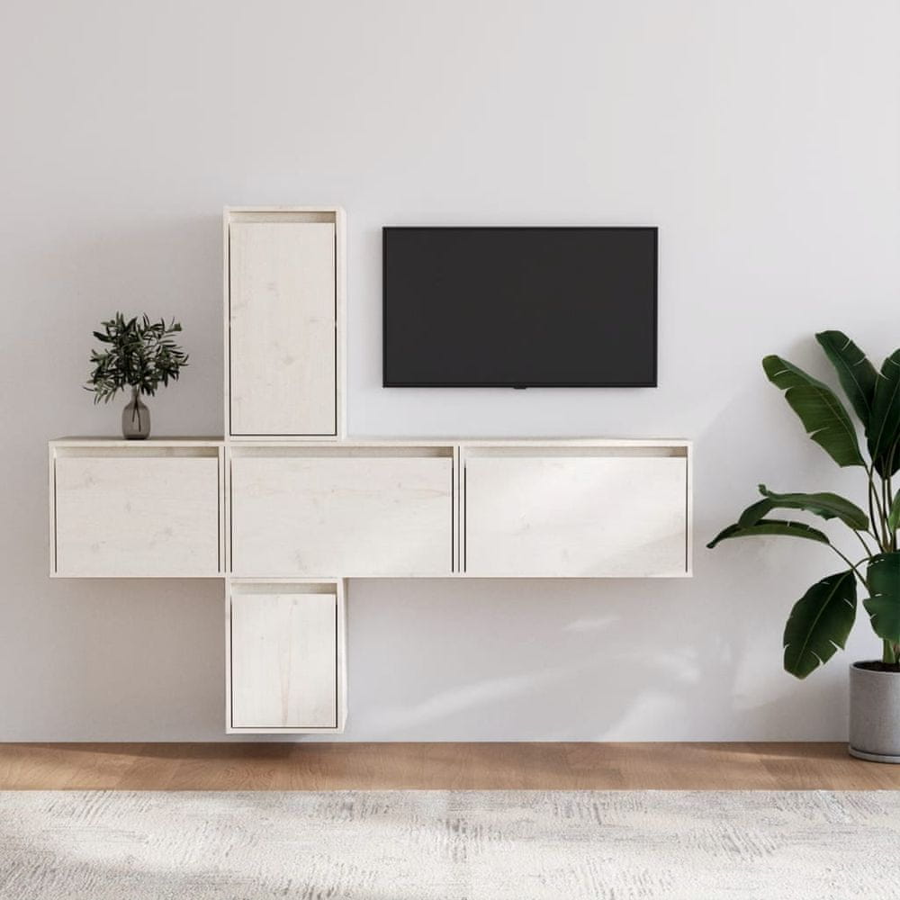 Vidaxl TV skrinky, 5 ks, biele, masívne borovicové drevo