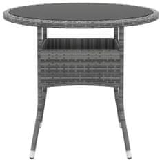 Vidaxl Záhradný stôl Ø80x75 cm tvrdené sklo a polyratan sivý