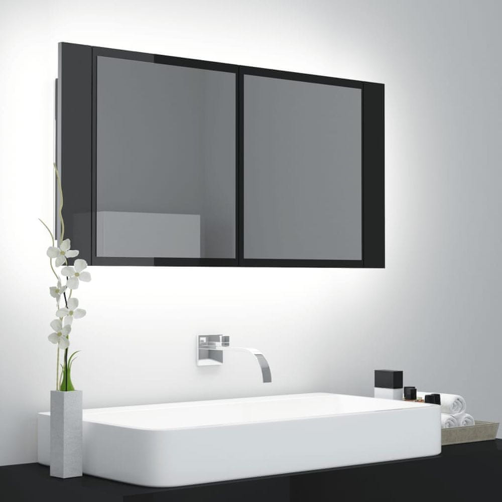 Vidaxl LED kúpeľňová zrkadlová skrinka lesklá čierna 90x12x45 cm