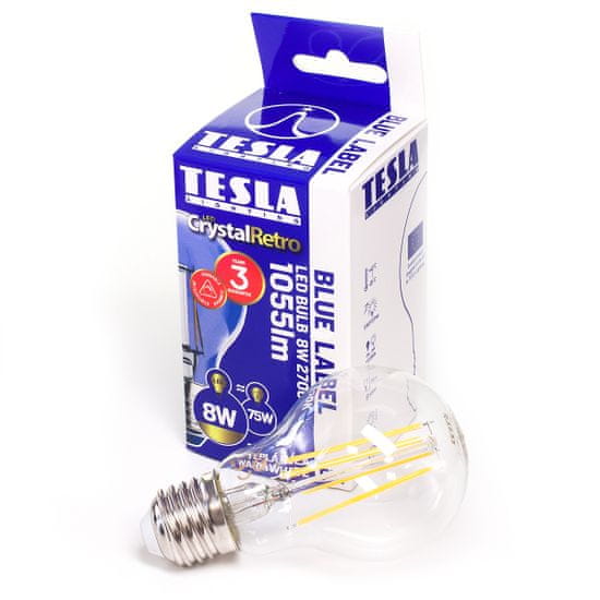Tesla Lighting LED žiarovka FILAMENT RETRO BULB, E27, 8W, 230V, 1055lm,15 000h, 2700K teplá biela, 360st číra