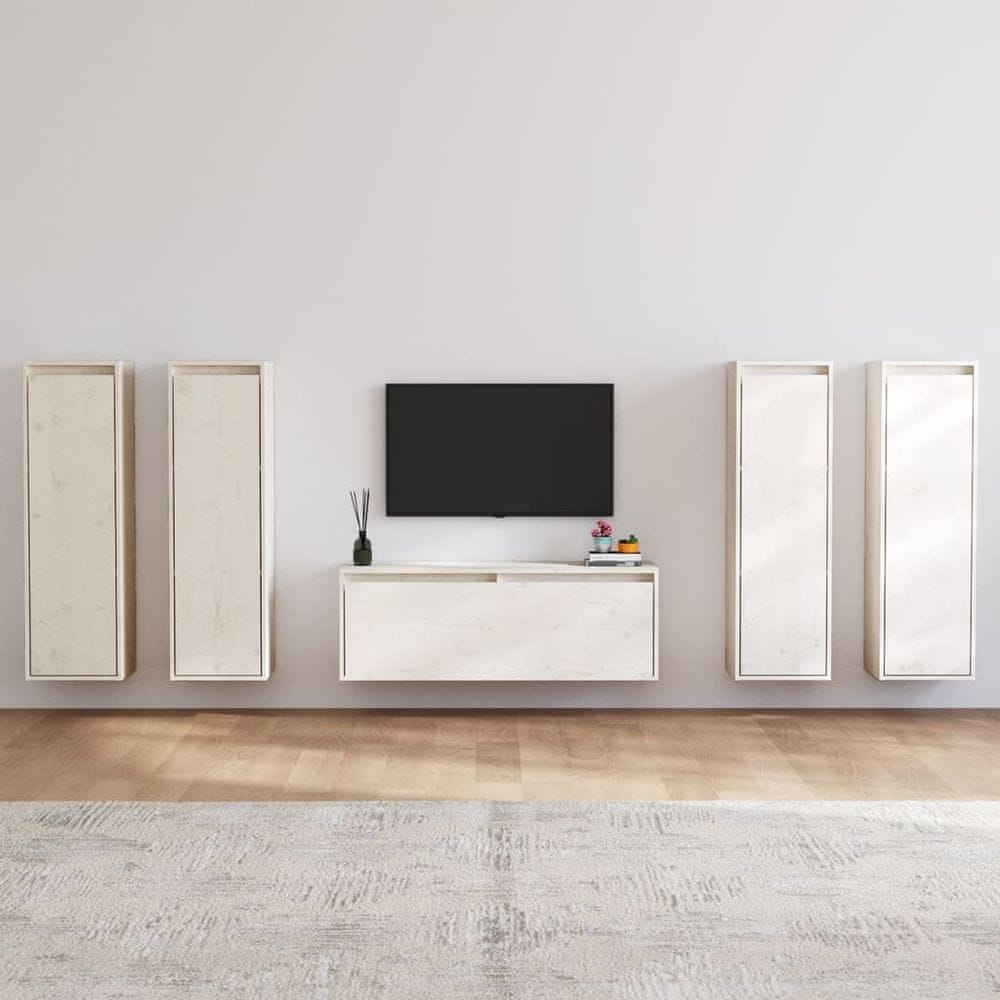 Vidaxl TV skrinky, 5 ks, biele, masívne borovicové drevo