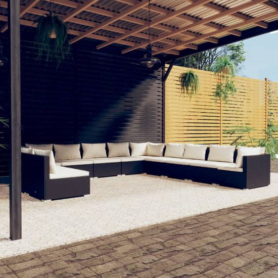 Vidaxl 11-dielna záhradná sedacia súprava s vankúšmi polyratan čierna