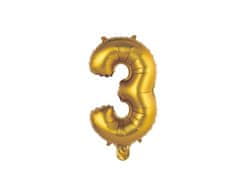 GoDan Fóliový balón číslo 3 malý - zlatá matná - 35 cm