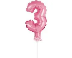 GoDan Fóliový balón na tortu číslo 3 - ružová - 13 cm