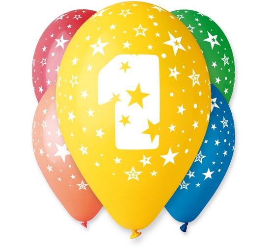 GoDan Latexové balóny číslo 1 mix farieb - na hélium - 5 ks