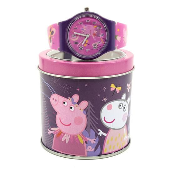 EUROSWAN Detské analógové hodinky Peppa Pig v plechovke