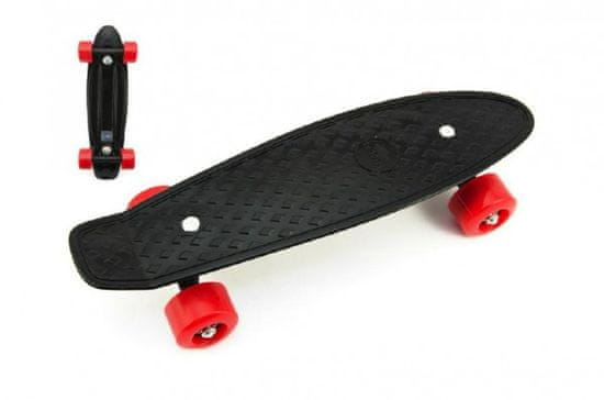 Teddies Skateboard - pennyboard 43cm, nosnosť 60kg plastové osi, čierna, červená kolesá