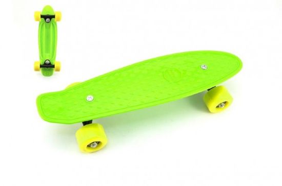 Teddies Skateboard - pennyboard 43cm, nosnosť 60kg plastové osi, zelená, žltá kola