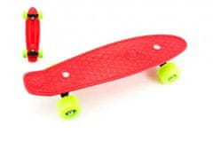 Teddies Skateboard - pennyboard 43cm, nosnosť 60kg plastové osi, červený, zelená kolesá