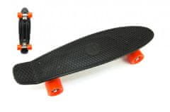 Teddies Skateboard - pennyboard 60cm nosnosť 90kg, kovové osi, čierna farba, oranžová kolesá