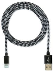 CUBE1 nylon dátový kábel USB &gt; Lightning, 2m LM05-1122A-BLACK/2M, čierny