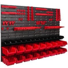 botle Dielenský panel pre nástroje 115 x 78 cm s 32 ks. Krabic zavesené Červené a Čierne Boxy plastová