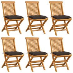 Vidaxl Záhradné stoličky so sivohnedými podložkami 6 ks tíkový masív