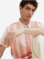Tom Tailor Krémovo-marhuľová pánska pruhovaná ľanová košeľa Tom Tailor Denim S