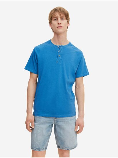 Tom Tailor Modré pánské melírované tričko s gombíkmi Tom Tailor