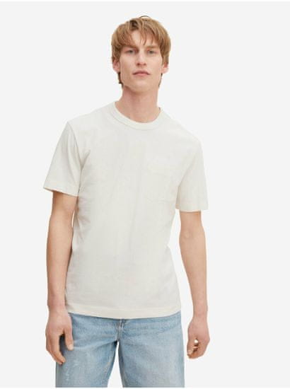 Tom Tailor Krémové pánske basic tričko s vrecúškom Tom Tailor