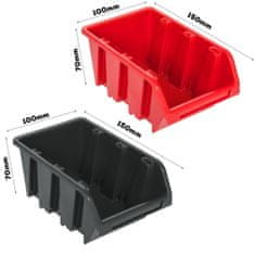 botle Dielenský panel pre nástroje 115 x 78 cm s 44 ks. Krabic zavesené Červené a Čierne Boxy plastová