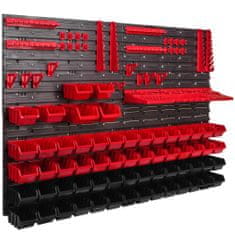 botle Dielenský panel pre nástroje 115 x 78 cm s 62 ks. Krabic zavesené Červené a Čierne Boxy plastová