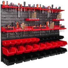 botle Dielenský panel pre nástroje 115 x 78 cm s 32 ks. Krabic zavesené Červené a Čierne Boxy plastová