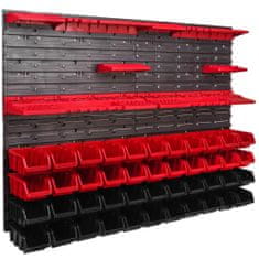 botle Dielenský panel pre nástroje 115 x 78 cm s 44 ks. Krabic zavesené Červené a Čierne Boxy plastová