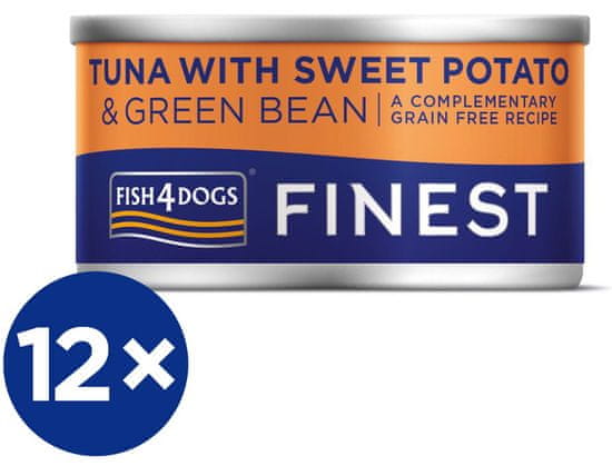 Fish4Dogs Konzerva pre psov Finest s tuniakom, sladkými zemiakmi a zelenými fazuľkami 12 x 85 g