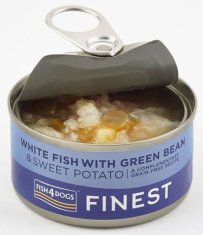 Fish4Dogs Konzerva pre psov Finest s bielou rybou, sladkými zemiakmi a zelenými fazuľkami 12 x 85 g